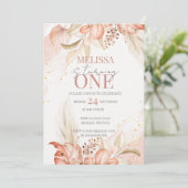 Terracotta Boho Floral 1e verjaardag uitnodiging (Staand voorkant)