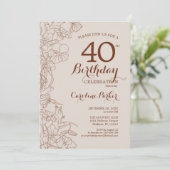 Terracotta Boho Floral 40th Birthday Party Kaart (Staand voorkant)