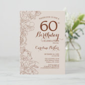 Terracotta Boho Floral 60th Birthday Party Kaart (Staand voorkant)