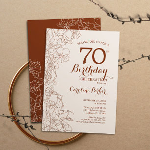 Terracotta Boho Floral 70th Birthday Party Kaart