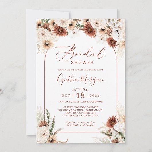 Terracotta Boho Floral Arch Earthy Vrijgezellenfee Kaart (Voorkant)