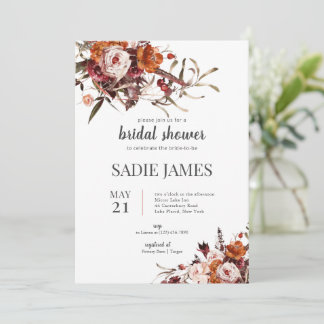 Terracotta Boho Floral Bridal Shower Invitation Kaart