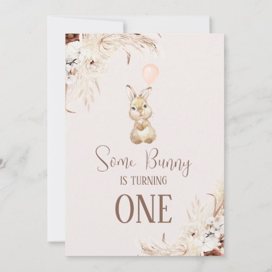 Terracotta Boho Floral Bunny Balloon 1e verjaardag Kaart (Achterkant)
