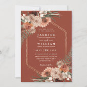 Terracotta Boho Floral Elegant QR Code Wedding Kaart (Voorkant)