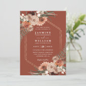 Terracotta Boho Floral Elegant QR Code Wedding Kaart (Staand voorkant)