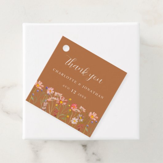 Terracotta Boho Floral Fall Wedding Dank u Bedankjes Labels (In situ)