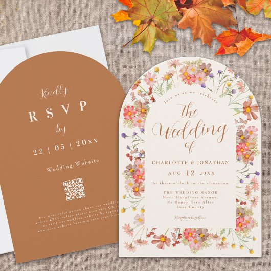 Terracotta Boho Floral Fall Wedding Kaart