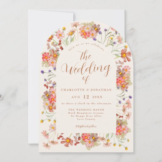 Terracotta Boho Floral Fall Wedding Kaart (Voorkant)