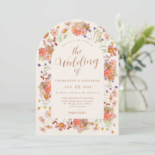 Terracotta Boho Floral Fall Wedding Kaart (Staand voorkant)
