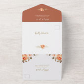 Terracotta Boho Floral Fall Wedding met RSVP All In One Uitnodiging (Buitenkant)