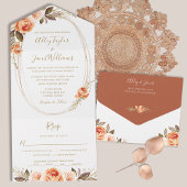 Terracotta Boho Floral Fall Wedding met RSVP All In One Uitnodiging