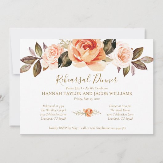 Terracotta Boho Floral Fall Wedding Rhearsal Kaart (Voorkant)