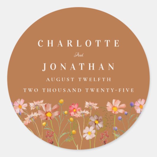 Terracotta Boho Floral Fall Wedding Ronde Sticker (Voorkant)