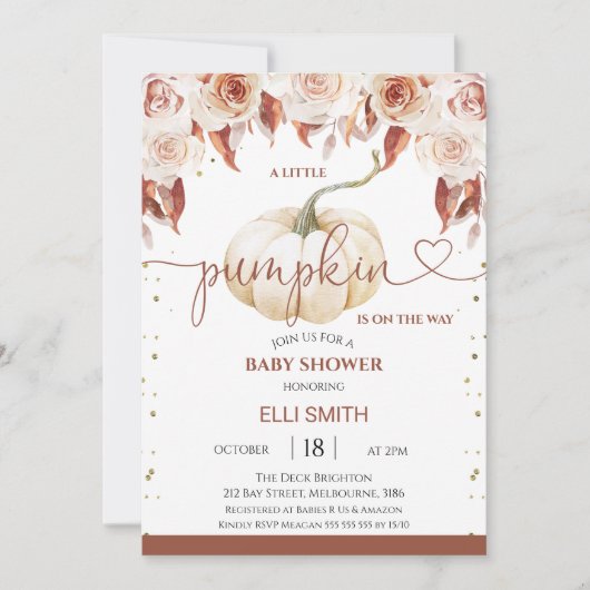 Terracotta Boho Floral Little Pumpkin Baby shower Kaart (Voorkant)