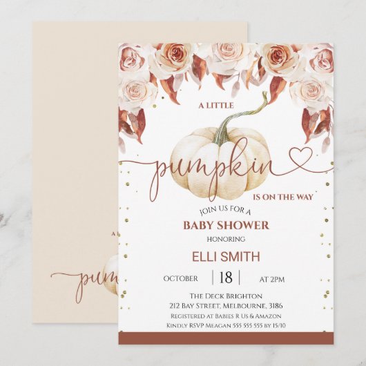 Terracotta Boho Floral Little Pumpkin Baby shower Kaart (Voorkant / Achterkant)