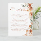 Terracotta Boho Floral Mad Lib Bridal Shower Game  (Staand voorkant)