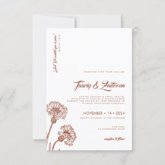 Terracotta Boho Floral Muslim Wedding Invitation Kaart
