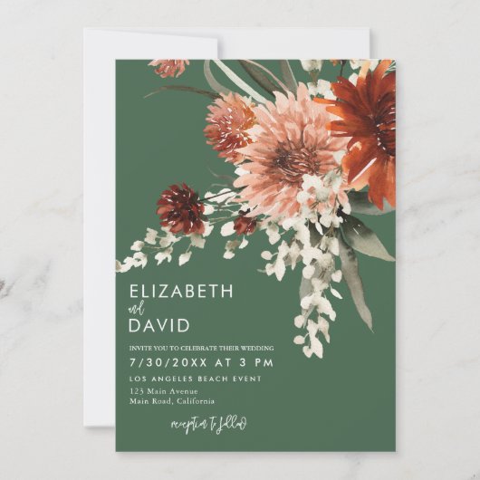 Terracotta Boho Floral Olive Green Wedding Kaart (Voorkant)