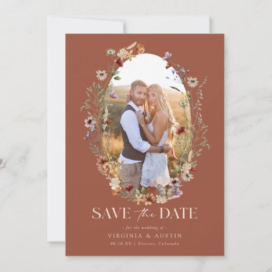 Terracotta Boho Floral Save The Date (Voorkant)