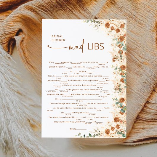 Terracotta Boho Floral Vrijgezellenfeest Mad Libs 