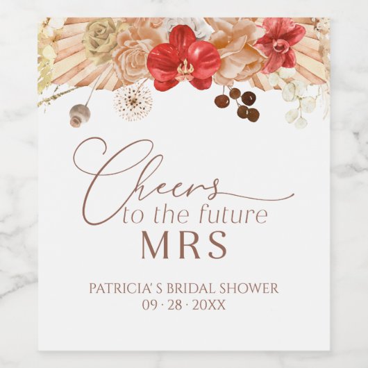 Terracotta Boho Floral Vrijgezellenfeest Wijnlabel Wijn Etiket (Enkel label)