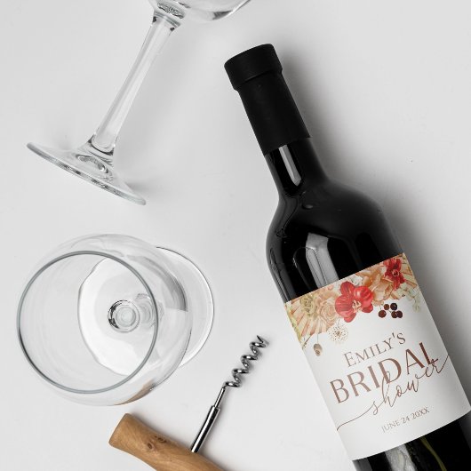 Terracotta Boho Floral Vrijgezellenfeest Wijnlabel Wijn Etiket