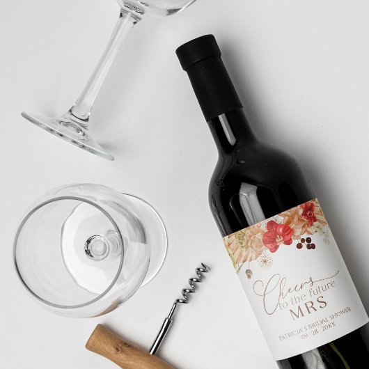 Terracotta Boho Floral Vrijgezellenfeest Wijnlabel Wijn Etiket