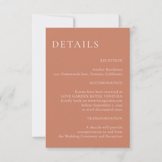 Terracotta Boho floral Wedding Insert-kaart Kaart (Voorkant)