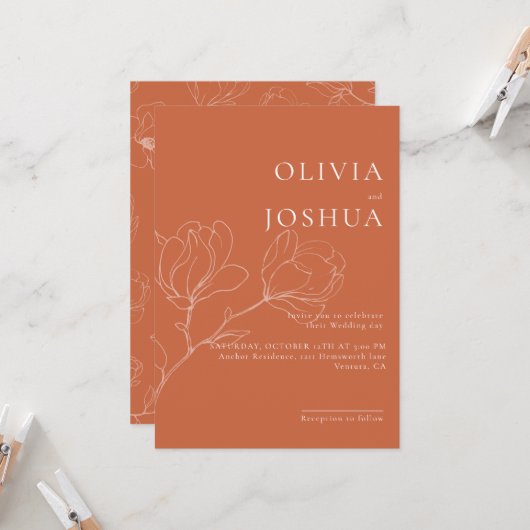 Terracotta Boho floral Wedding Invitation (Voorkant / Achterkant in situ)