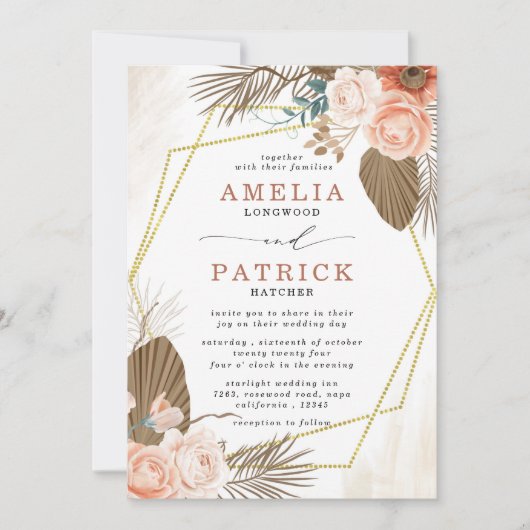 Terracotta Boho Floral Wedding Invitation Kaart (Voorkant)