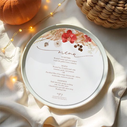 Terracotta Boho Floral Wedding Menu Kaart