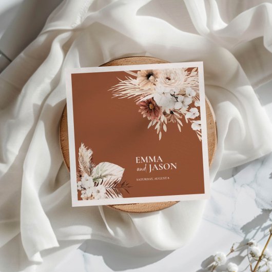 Terracotta Boho Floral Wedding Napkins Servet