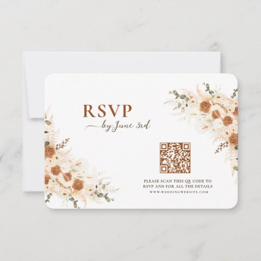 Terracotta Boho Floral Wedding RSVP met QR-code (Voorkant)