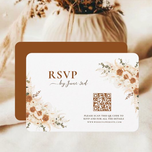 Terracotta Boho Floral Wedding RSVP met QR-code Kaartje