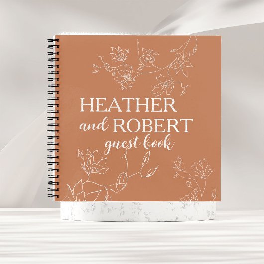 Terracotta Boho Floral Wedding Spiral Guest Book Notitieboek