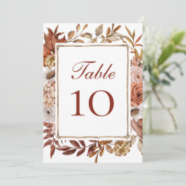 Terracotta Boho Floral Wedding Table Nummerkaarten