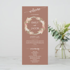 Terracotta Boho Floral Wreath Wedding Flat Program Programmakaart