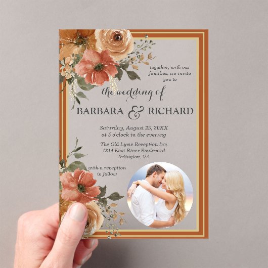 Terracotta Boho Foto Bloemen Waterverf bruiloft Acryl Uitnodigingen (Insitu (Draagbaar))