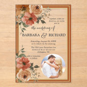 Terracotta Boho Foto Bloemen Waterverf bruiloft Acryl Uitnodigingen (Voorkant)