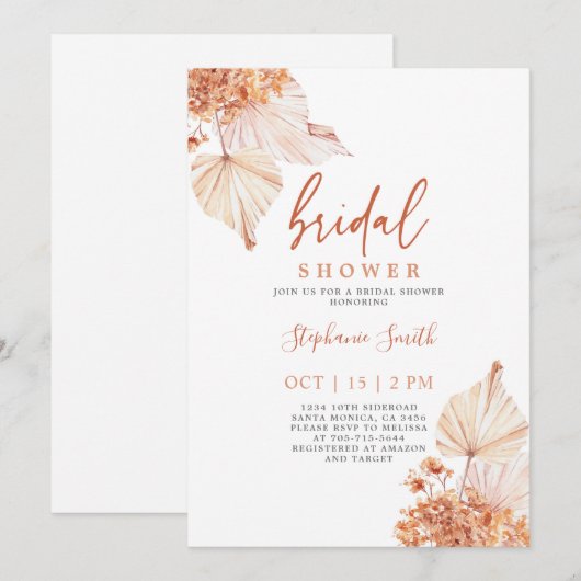 Terracotta boho gedroogd palms Vrijgezellenfeest Kaart (Voorkant / Achterkant)