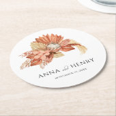 Terracotta Boho Gedroogde Bloemen Pampas Grass Bru Ronde Kartonnen Onderzetter (Gebogen)