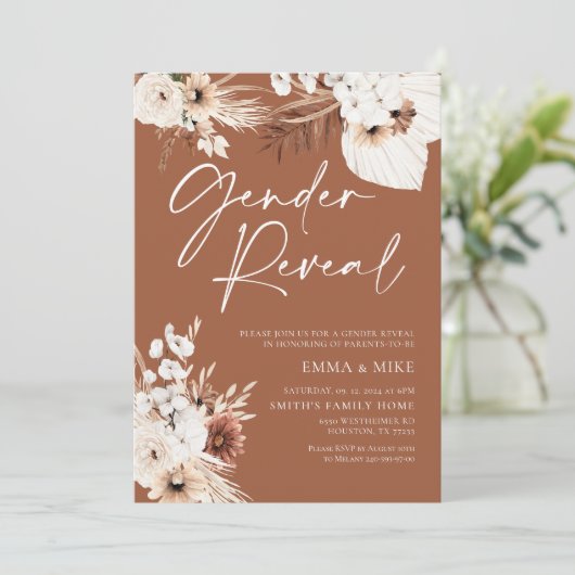 Terracotta Boho Gender Reopenbaarmakingsuitnodigin Kaart (Staand voorkant)