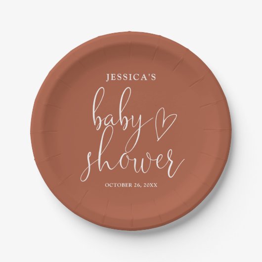 Terracotta Boho Genderneutraal Baby shower Papieren Bordje (Voorkant)