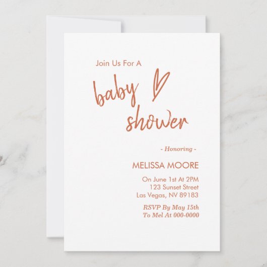 Terracotta Boho Heart Baby shower Uitnodiging (Voorkant)