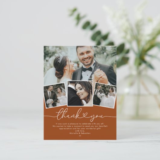 Terracotta Boho Heart Weddenschap Foto bedankt (Staand voorkant)