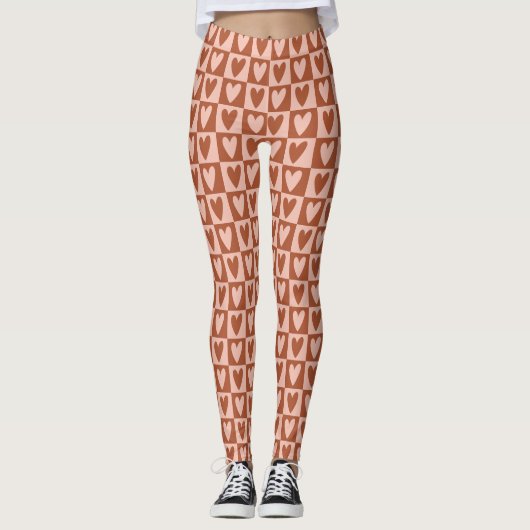 Terracotta Boho Hearts Valentine Gift Leggings (Voorkant)