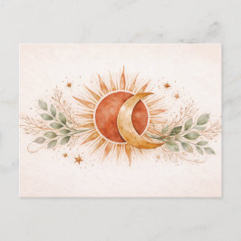 Terracotta Boho Hemel Zon Maan Botanisch Briefkaart