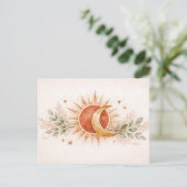 Terracotta Boho Hemel Zon Maan Botanisch Briefkaart (Staand voorkant)