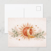 Terracotta Boho Hemel Zon Maan Botanisch Briefkaart (Voorkant / Achterkant)