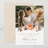 Terracotta Boho Herfst Bloem Bruin Oranje Trouwfee Save The Date (Voorkant / Achterkant)